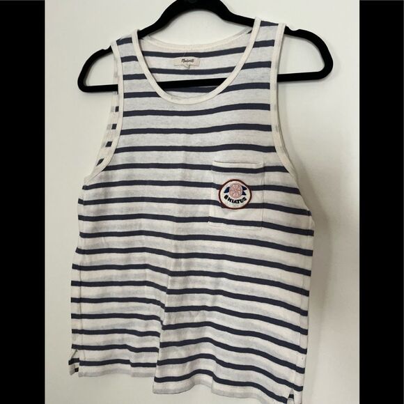 Madewell off white with gray stripes Hiatus sleeveless top,slightly distressed,M - Picture 5 of 12